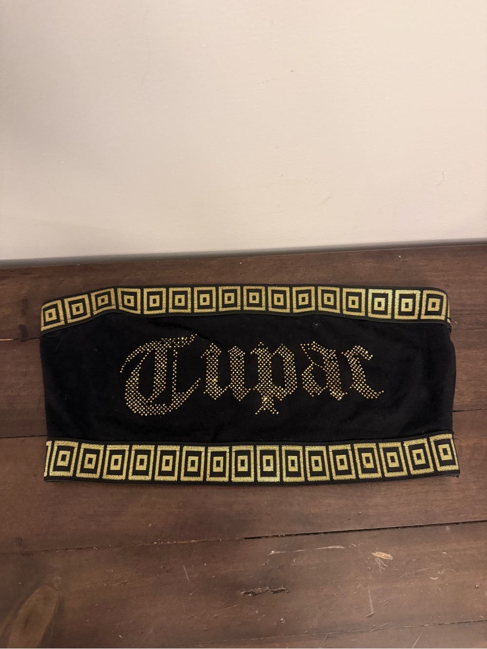 2Pac Tupac Shakur Black Gold Rhinestone Bandeau Tube Top Size M